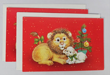 2 Vintage Lion & Lamb Christmas Cards UNUSED English Cards, Ltd. USA picture