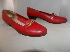 SALVATORE FERRAGAMO vintage red all leather loafer pumps size 10M picture