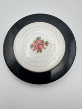 Vintage Guilloche Compact Enamel Pink Rose Black Convertible Stratton England picture