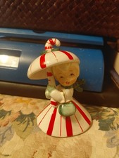 Vtg Rare Napco Japan Candy Cane Umbrella Girl Bell Holds Purse 1960 Christmas  picture