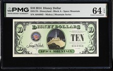 2014 Space Mountain $10 Disney Dollar - PMG 64 Choice Unc. picture