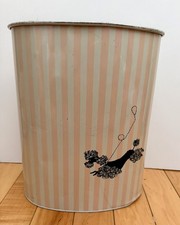 Vintage Harvell Striped Metal Poodle Dog Trash Can Wastebasket AS IS 50s 60s picture