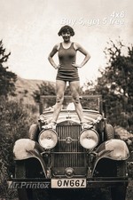 1920s Flapper Woman 💙 Vintage Car - 4x6 Photo - Art Deco Portrait picture