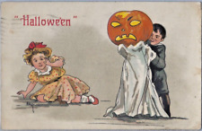 Embossed Halloween Postcard Signed HB Griggs Boy Scares Girl W/JOL #2214 picture