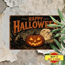 Retro Pumpkin Ghosts Halloween Metal Sign Spooky Holiday Party Wall Decor picture