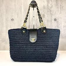 Chanel Raffia Chain Tote Basket Bag Navy picture
