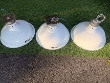 Set of 3 Vintage Hubbell RP-214 14” White Enamel Industrial Barn Lights picture
