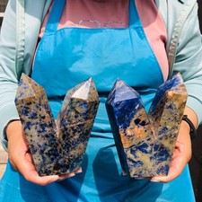 2 pieces 4.4LB Natural Blue Vein Stone Crystal Multi Pointed Pillar Heals 2241 picture