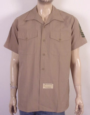 vintage 50s 60s Korean War Vietnam USMC Marine Corps Khaki Wool Blend Shirt L picture
