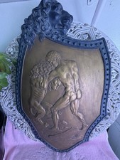 Sculpture Leo Tarot Strength  Toscano Lion Crest Shield Wall Bronze God 3D 27x16 picture