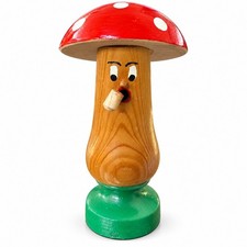 Vintage Hand Painted Wooden Mushroom Incense Burner Whimsical Folk Art Decor picture