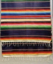 VTG Mid Century SALTILLO Wool Woven Blanket Mexican Handwoven Sarape 6x3 ft picture