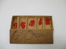Vintage 1950's? Wooden Box w/12 Red Plastic Price Tags from Adair Price Tag Co. picture