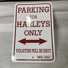 VINTAGE HARLEY PARKING ENAMEL MOTORCYCLE AD SIGN 12 x 18 HEAVY METAL picture