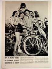 1940s Atlanta Bicycle Parade Photo Magazine Page Rubber Conservation WWII Era picture