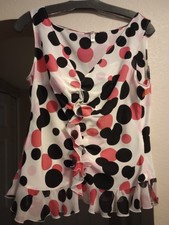 Elegant Escada 100% Silk Ruffle Blouse SL Size 42 Geometric Pattern Zipper M/L picture