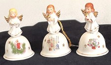 Vtg 3 Japan Porcelain Hand Painted Christmas Angel Choir Bell Ornaments 1950’s picture