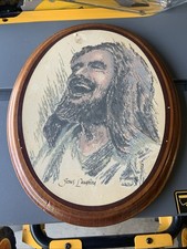 Vintage Laughing Jesus Framed Print Ralph Kozak Art Wood As Is picture