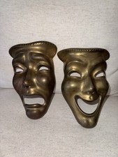Vintage Solid Brass Comedy And Tragedy Theatrical Wall Masks Gold Tone Home Art picture