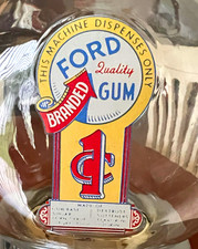 Vintage WWII era Ford Coin Countertop Gumball Vending Machine with Glass Globe picture