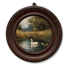 Framed Vintage Duck Pond Round Wall Art, Cottagecore Duck Wall Decor picture