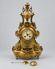Antique French Rococo Brass Gilt Mantel Clock 1900s Baroque Louis XVI Style picture