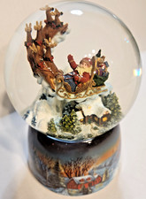 Roman Inc Santa Sleigh Reindeer Musical Snow Globe Glitterdome Up On House Top picture