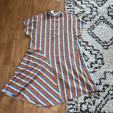 Akris Punto 12 Colorful Vertical Striped Shirt Dress Short Sleeve High Neck picture