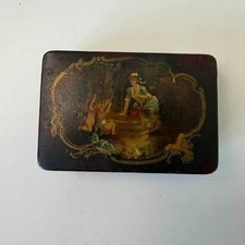 Antique Lacquered Papier-Mâché Trinket Box – Classical Romantic Scene picture