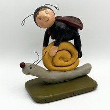 Papier People Originals Paper Mache Ladybug Boy On Snail 2007 Folk Art 7” picture
