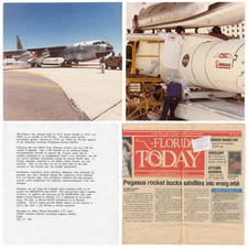 RARE NASA 2 Original Photos Pegasus Rocket Launch 1991 + Press Release Lot picture
