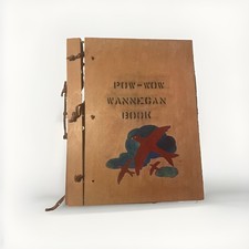 Pow Wow Wannegan Book 1950s Cub Scouts Photo Scrap Book Wooden  picture