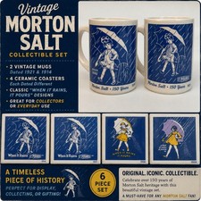 Vintage Morton Salt 150 Years 6 Piece Set 2 Mugs 4 Ceramic Coasters 1914-1968 picture