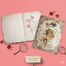 Antique Victorian Valentine Card 3D Paper Lace Cherub Angel Embossed Ephemera picture
