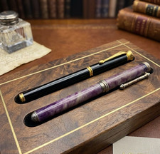 Vintage Set of 2 Collector Pens Classic Black & Gold + Rare Purple Marbled Resin picture