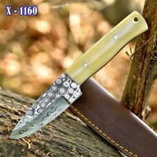 Custom Handmade Rain Damascus Steel Hunting Fix Blade Knife Camel Bone Handle picture