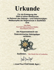 German Mountain Troops Edelweiss Badge Certificate picture
