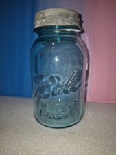 #9 Vintage BALL Blue Perfect Mason QUART Fruit Canning Jar with Zinc Lid picture