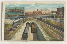 1929 Detroit, Michigan River tunnels, trains, Rail yard ￼ steam locomotive picture