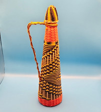 VTG MCM Scoubidou Woven Plastic Wrapped glass wine bottle Decanter Spain Carafe picture