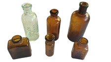 BOTTLES (VINTAGE) SIX (6) DIFFERENT MEDICAL/PHARMACEUTICAL PIECES  OLDIES picture