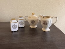 Vtg MCM Michigan Tech University 22 Kt Gold Salt & Pepper Shaker + Tea Set - 746 picture