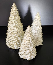 3 Vintage 1995 Otagiri Enesco Christmas Tree White Gold 10''/8''/7'' picture