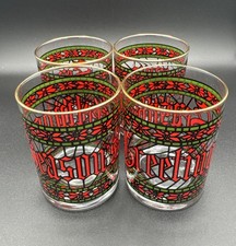 Set 4 Vintage Houze Seasons Greetings Christmas Rocks Glasses MCM Lowball Cup picture