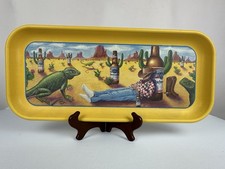 VINTAGE 1996 METAL BUDWEISER COWBOY CACTUS IGUANA DESERT THEMED SERVING TRAY picture
