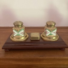 Antique English Double Inkwell w/ stamp picture