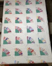 Vintage Grandmother's Fan Quilt Handmade Handstitched 70” x 80” Beautiful picture