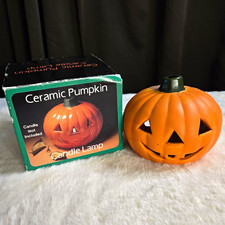 Robert Alan Ceramic Pumpkin Candle Holder Jack-O-Lantern Halloween, Boxed 5in picture