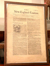 FRAMED 1856 FACSCIMILE OF BEN FRANKLIN'S 1723 1st PRINTING - NEW ENGLAND COURANT picture