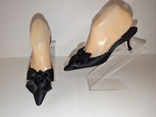 Manolo Blahnik Black Satin Kitten Heel Mules With Bow Accent Women's Sz.37 / 7 picture